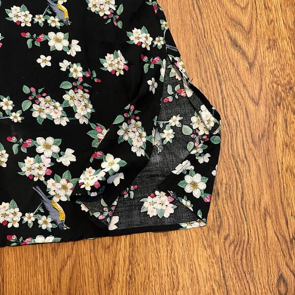 Louche black floral bird v neck short sleeve midi dress size 10 unlined - Picture 3 of 10